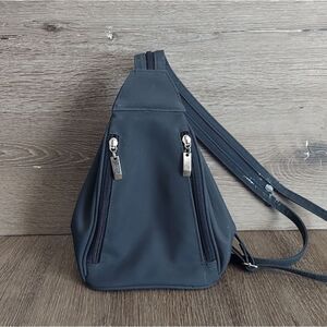 Vintage 90s Navy Slig Bag / Backpack Adjustable Zip-up Straps